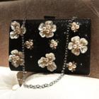 Faux Pearl Flower Accent Evening Clutch