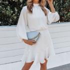 Plain Mock-neck Long Sleeve A-line Mini Dress