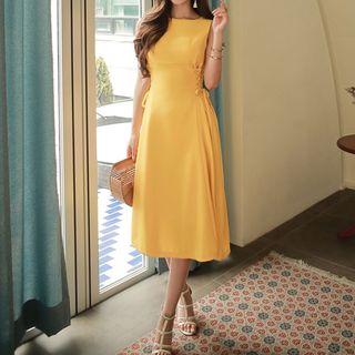 Lace-up Plain Midi Dress