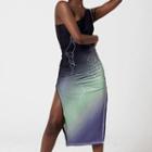 One Shoulder Gradient Midi Sheath Dress