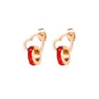 Simple Classic Plated Rose Gold Heart-shaped Circle Red Cubic Zirconia Stud Earrings Rose Gold - One Size
