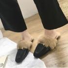 Chain Detail Furry Trim Mules