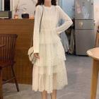 Plain Lace High-waist Midi Dress White - One Size