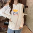 Cut Out Shoulder Printed Long-sleeve T-shirt
