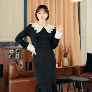 Lace-collar Midi Mermaid Dress