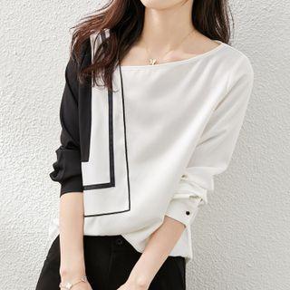 Long-sleeve Two-tone Blouse