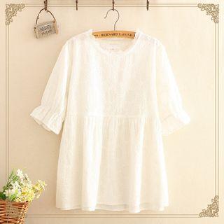 Elbow-sleeve Lace Blouse As Shown In Figure - One Size