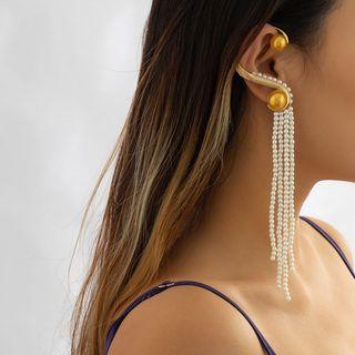 Faux Pearl Alloy Fringed Earring 1 Pc - Gold - One Size