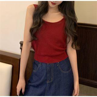 Wide Strap Knit Ribbed Top