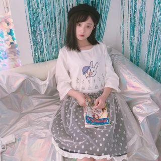3/4-sleeve Printed Mock Two Piece Dress
