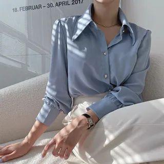 Sharp-collar Plain Shirt