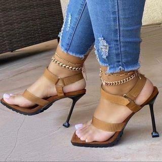 Flared Heel Ankle Strap Sandals