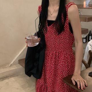 Spaghetti Strap Print Midi Smock Dress Dress - Red - One Size