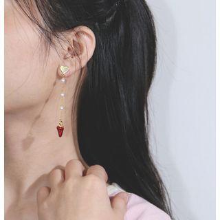Non-matching Alloy Strawberry Faux Pearl Dangle Earring
