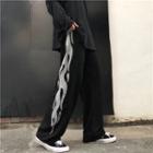 Fire Print Wide-leg Pants