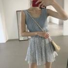 Sleeveless Knit Top / Mini Chiffon A-line Skirt