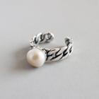 925 Sterling Silver Freshwater Pearl Open Ring Vintage Silver - One Size