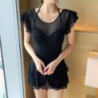 Cap-sleeve Sheer Swim Dress
