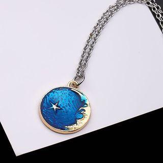Disc Pendant Necklace Blue Disc - Silver - One Size