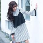 Set: Long-sleeve Striped T-shirt Dress + Strappy Top