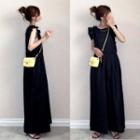 Sleeveless Ruffle Trim Jumper Pants Black - One Size