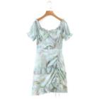 Short-sleeve Print Cutout Dress