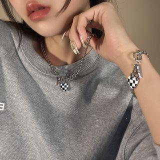 Checkerboard Heart Necklace / Bracelet / Set