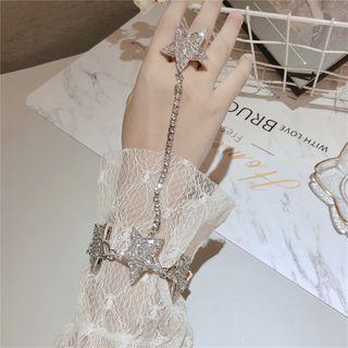 Rhinestone Star Ring Bracelet Silver - One Size