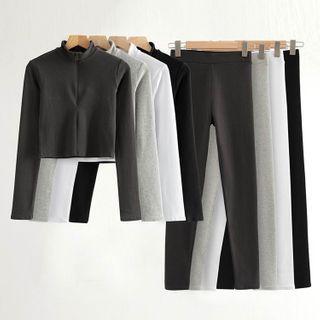 Set: Long-sleeve Mock Neck Knit Top + Leggings