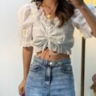 Puff Short-sleeve Pointelle Top White - One Size
