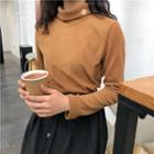 Embroidered Long-sleeve Mock-neck Top