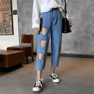 Heart Distressed Cropped Jeans