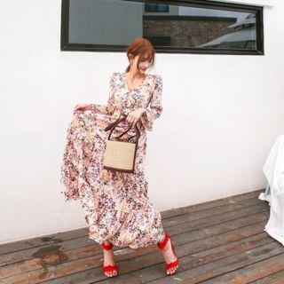 V-neck Tiered Floral Maxi Dress
