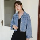 Cropped Denim Button-up Jacket Blue - One Size