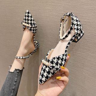 Houndstooth Ankle-strap Chunky-heel Sandals