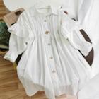 Long-sleeve Frill Trim Button-up A-line Dress