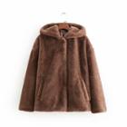 Faux-fur Hooded Snap-button Jacket