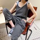 Tie-strap Pigment Baggy Jumpsuit Charcoal Gray - One Size