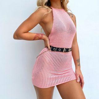 Sleeveless Perforated Mini Bodycon Dress