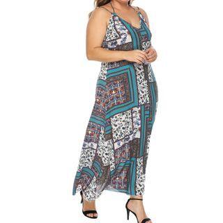 Halter-neck Patterned Midi A-line Dress