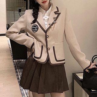 Contrast Trim Blazer / Pleated A-line Skirt
