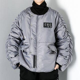 Shirred-sleeve Padded Jacket Gray - One Size
