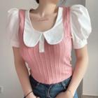 Puff-sleeve Collar Top
