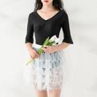 V-neck Gauzy Skirt Swimsuit