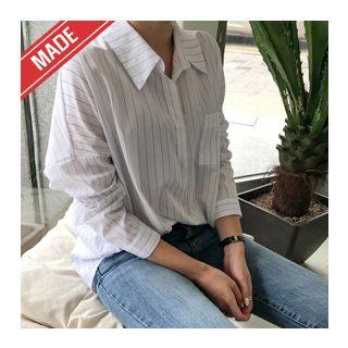 Open-placket Stripe Dip-back Shirt