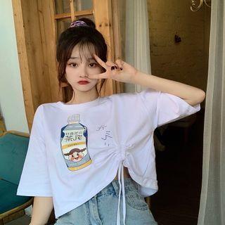 Short-sleeve Print Drawstring T-shirt