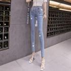 High-waist Studded Skinny Jeans