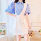 Puff-sleeve Plain Shirt + Mini A-line Jumper Dress