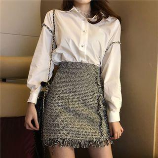 Frill-trim Shirt / Mini Tweed Skirt