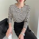 Long-sleeve Stripe T-shirt Black - One Size